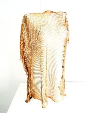 Gold Metallic Mesh Fringe Poncho One Size